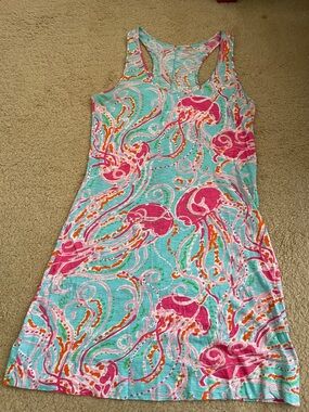 Lilly Pulitzer Seafoam Aqua Tank Dress with Pink & Orange Accents size M